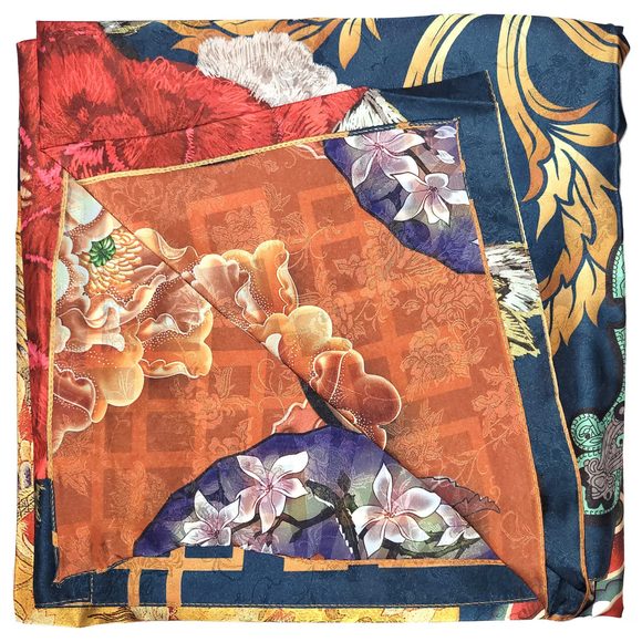 NWT Double Sided Silk Scarf 53"x53" Large Square Shawl Wrap XiangYunShal 22751 - Picture 9 of 16